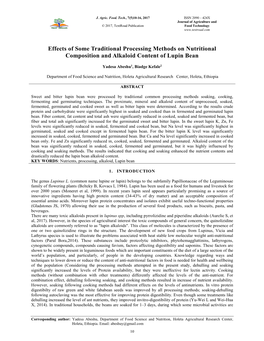 Effects of Some Traditional Processing Methods on Nutritional Composition and Alkaloid Content of Lupin Bean