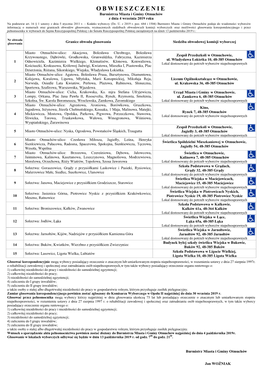 OBWIESZCZENIE Burmistrza Miasta I Gminy Otmuchów Z Dnia 4 Września 2019 Roku