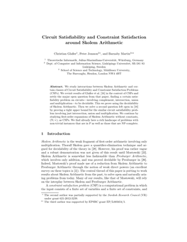 Circuit Satisfiability and Constraint Satisfaction Around Skolem Arithmetic