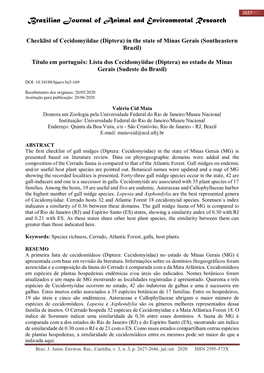 Checklist of Cecidomyiidae (Diptera) in the State of Minas Gerais (Southeastern Brazil)