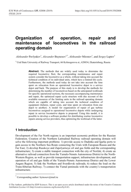 Organization of Operation, Repair and Maintenance of Locomotives in the Railroad Operating Domain