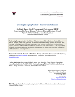 Creating Emerging Markets – Oral History Collection