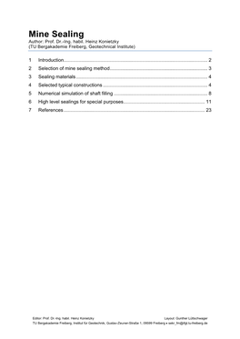 Mine Sealing Author: Prof