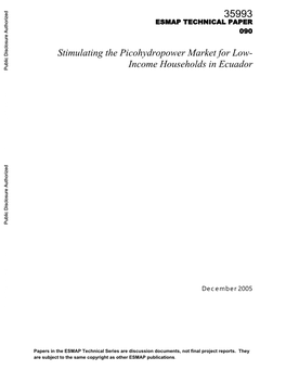 Stimulating the Picohydropower Market for Low- Income Households in Ecuador Public Disclosure Authorized