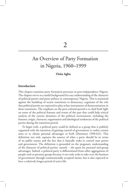 An Overview of Party Formation in Nigeria, 1960–1999