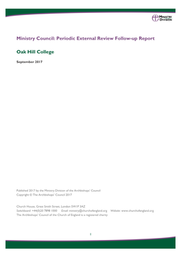 Periodic External Review Follow-Up Report Oak Hill College