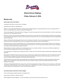 Atlanta Braves Clippings Friday, February 5, 2016 Braves.Com