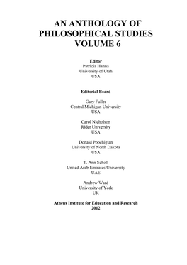 An Anthology of Philosophical Studies Volume 6