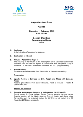 Integration Joint Board Agenda Thursday 11 February 2016 At