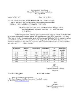 Government of West Bengal Office of the District Magistrate, Burdwan MV