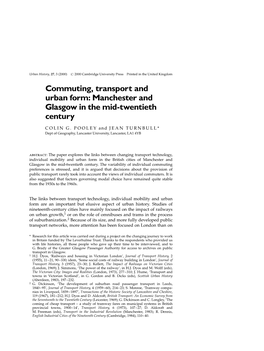 Commuting, Transport and Urban Form: Manchester and Glasgow in the Mid-Twentieth Century