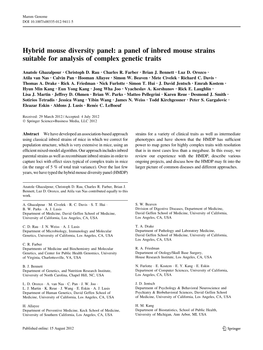 A Panel of Inbred Mouse Strains Suitable for Analysis of Complex Genetic Traits