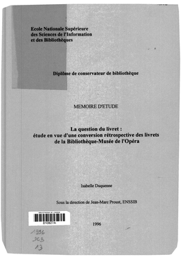 Question Du Livret : Étude En Vue D'une Conversation Rétrospective