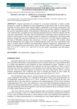 Crop Coefficient Regionalization for Irrigated Agriculture Planning in Maranhão State