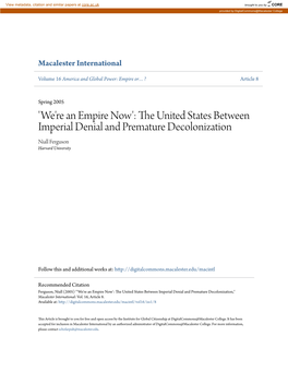 Re an Empire Now': the United States Between Imperial Denial and Premature Decolonization