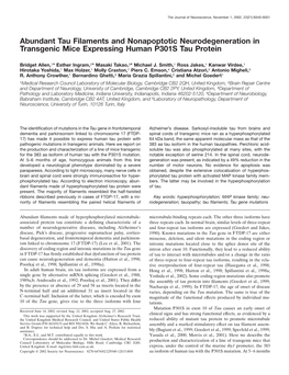 Abundant Tau Filaments and Nonapoptotic Neurodegeneration in Transgenic Mice Expressing Human P301S Tau Protein