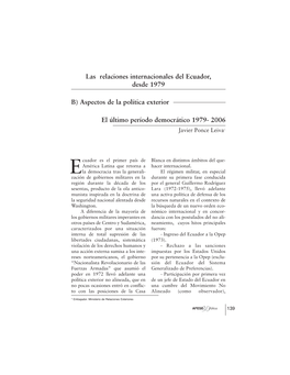 El Último Período Democrático 1979- 2006 Las Relaciones Internacionales Del Ecuador, Desde 1979 B) Aspectos De La Política