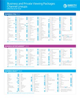 Business and Private Viewing Packages Channel Lineups EFFECTIVE AS of 1.19.20