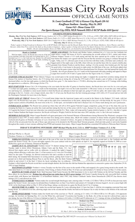 Kansas City Royals OFFICIAL GAME NOTES St