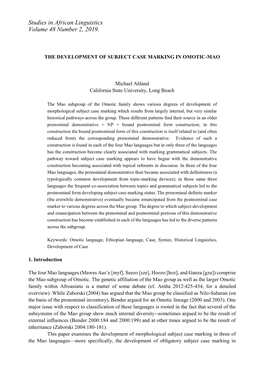 Studies in African Linguistics Volume 48 Number 2, 2019