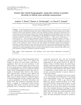 Insular Lake Island Biogeography: Using Lake Metrics to Predict Diversity in Littoral Zone Mollusk Communities