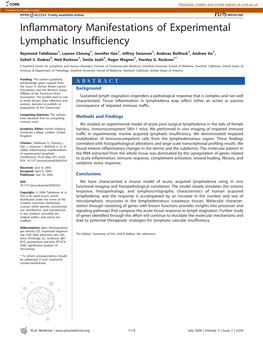 Inflammatory Manifestations of Experimental Lymphatic Insufficiency