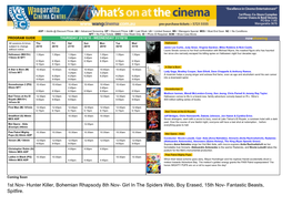 1St Nov- Hunter Killer, Bohemian Rhapsody 8Th Nov- Girl in the Spiders Web, Boy Erased, 15Th Nov- Fantastic Beasts, Spitfire