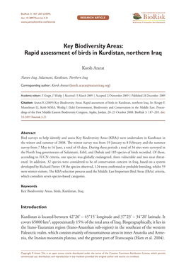 Rapid Assessment of Birds in Kurdistan, Northern Iraq