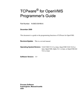 Tcpware for Openvms Programmer's Guide