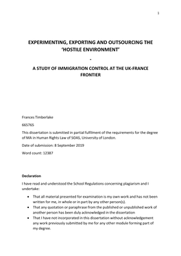 'Hostile Environment': a Study of Immigration Control at the UK-France