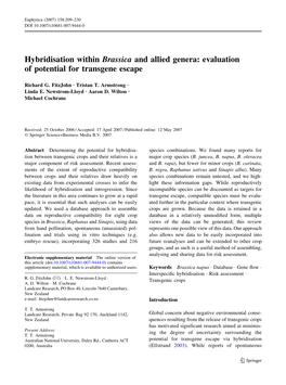 Hybridisation Within Brassica and Allied Genera: Evaluation of Potential for Transgene Escape