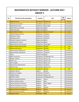 Mathematics Without Borders - Autumn 2017 Group 3