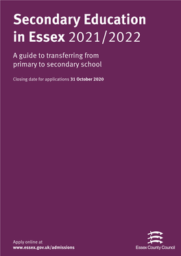 Essex County Council Secondary School Admissions Brochure 2021 to 2022