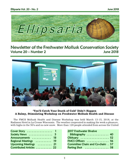 Newsletter of the Freshwater Mollusk Conservation Society Volume 20 – Number 2 June 2018