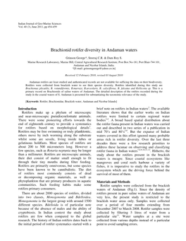 Brachionid Rotifer Diversity in Andaman Waters