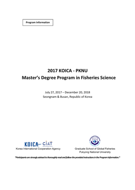 2017 KOICA - PKNU Master’S Degree Program in Fisheries Science