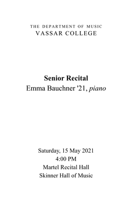 Emma Bauchner '21, Piano