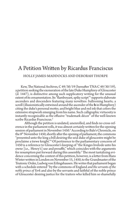 A Petition Written by Ricardus Franciscus HOLLY JAMES-MADDOCKS and DEBORAH THORPE