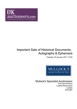 Important Sale of Historical Documents, Autographs & Ephemera