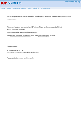 Structural Parameters Improvement of an Integrated HBT in a Cascode Configuration Opto- Electronic Mixer