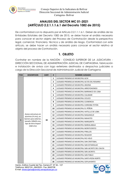 ANALISIS DEL SECTOR MC 01-2021 (ARTÍCULO 2.2.1.1.1.6.1 Del Decreto 1082 De 2015)