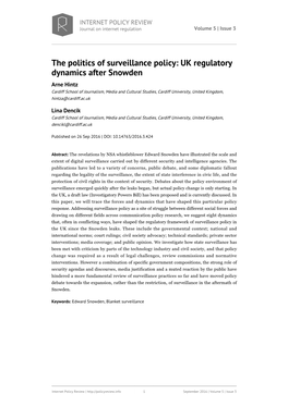 The Politics of Surveillance Policy: UK Regulatory Dynamics After Snowden