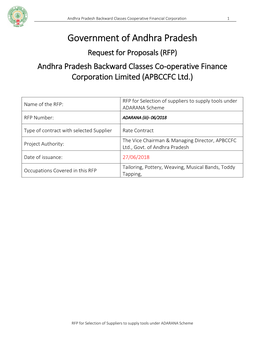 Government of Andhra Pradesh Request for Proposals (RFP) Andhra Pradesh Backward Classes Co-Operative Finance Corporation Limited (APBCCFC Ltd.)