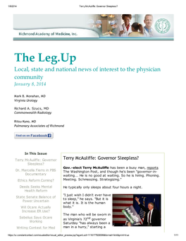 The Leg.Up Local, State and National News of Interest to the Physician Community January 8, 2014