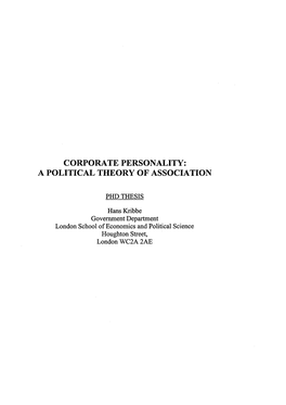 Corporate Personality: a Political Theory of Association