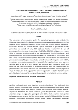 Assessment of Groundwater Quality for Irrigation at Malamawi Island, Basilan, Philippines