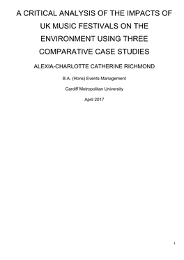 A Critical Analysis of the Impacts of Uk Music Festivals on the Environment Using Three Comparative Case Studies