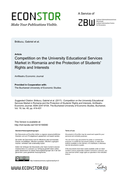 Competition on the University Educational Services Market in Romania and the Protection of Students' Rights and Interests