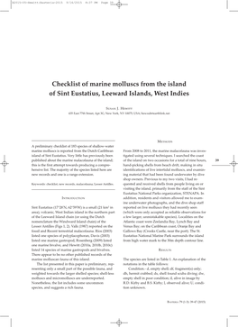 Checklist of Marine Molluscs from the Island of Sint Eustatius, Leeward Islands, West Indies