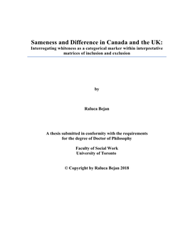 Sameness and Difference in Canada and the UK: Interrogating Whiteness As a Categorical Marker Within Interpretative Matrices of Inclusion and Exclusion